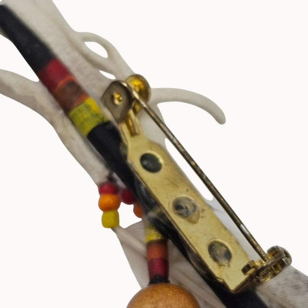 Style Beaded Feather Brooch Pin White Multicolor Southwestern‎ Boho Tribal Style